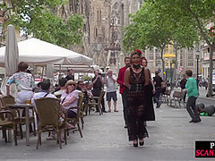 BDSM sub instructed to walk in lingerie outdoors in public