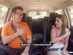 Petite euro publicly pounded from behind in taxi cab