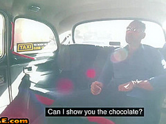 Euro cabbie riding in interracial couple on the backseat