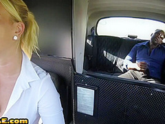 Euro cabbie riding in interracial couple on the backseat