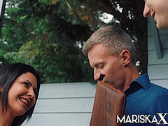 MARISKAX Mariska gets tag teamed by two guys outside