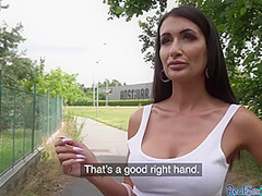 Bigtit euro pulled and pounded from behind outdoors