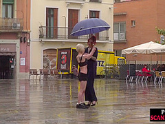 Public slut humiliated on the street by her strict domina