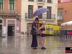 Public slut humiliated on the street by her strict domina