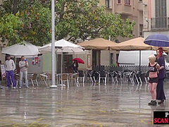 Public slut humiliated on the street by her strict domina