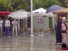 Public slut humiliated on the street by her strict domina