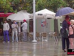 Public slut humiliated on the street by her strict domina