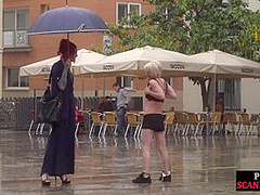 Public slut humiliated on the street by her strict domina