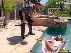 Teenager With Small Boobs Love Huge Cock By The Pool With Chad White And Kira Noir