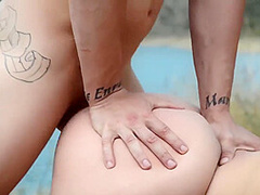 Big-bosomed Bitch Sucks Chopper Outdoors - Erotic