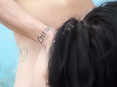 Big-bosomed Bitch Sucks Chopper Outdoors - Erotic