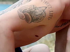 Big-bosomed Bitch Sucks Chopper Outdoors - Erotic