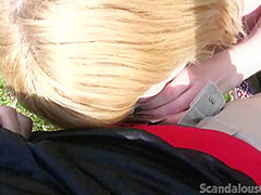 Blonde Girflriend Blows Boyfriend's Cock Outdoors