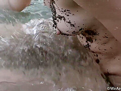 Elena V - Grey Shirt Denim Shorts