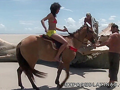 Horny Latina Gets A Double Penetration At The Beach In Hot Threesome