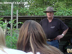 Hardcore Old Action With Two Teens Fucking The Same Grandpa