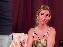 CFNM domme encouraging submissive guy as he jerks his cock