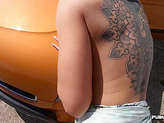 Public car babe fucking in interracial couple