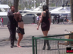 Humiliated european public nudity and kinky spanking