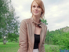 Pulled euro redhead cocksucking outdoors before sex