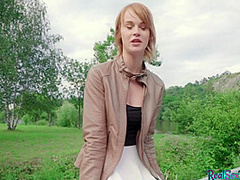 Pulled euro redhead cocksucking outdoors before sex