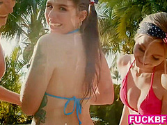 Memorial Day Pool Party With Teen Sharing A Huge Cock Together