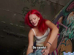 Busty redhead euro publicly fucking in kinky couple