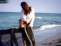 Sensual Jane - Big Boobs Hot Brunette Pussy Masturbating At The Beach