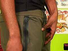 Busty british voyeur encouraging black wanker in kinky duo