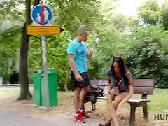 Outdoor Sex With Hunter Ends For Tanned Brunette With Cumshot