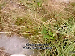 Outdoor Sex With Hunter Ends For Tanned Brunette With Cumshot