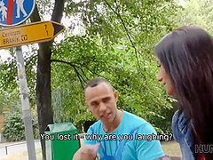 Outdoor Sex With Hunter Ends For Tanned Brunette With Cumshot