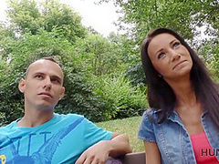 Outdoor Sex With Hunter Ends For Tanned Brunette With Cumshot