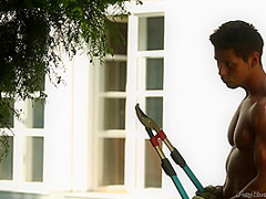 Brunette Fucked Outdoor By Muscled Hot Gardner Then She & Gf Piss On Him