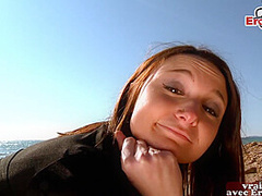 French amateur girl next door try outdoor beach casting