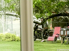 Petite Brunette Having Intense Hot Sex With Her Biker Neighbor