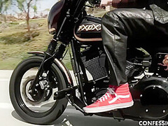 Petite Brunette Having Intense Hot Sex With Her Biker Neighbor