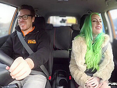 Curvy british driving student sucking dick in public