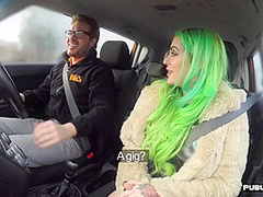 Curvy british driving student sucking dick in public