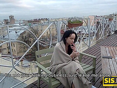 Juicy Leyla - Lovely Brunette Smokes A Cigarette And Sucks A Big Cock At Once