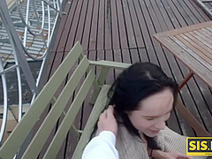 Juicy Leyla - Lovely Brunette Smokes A Cigarette And Sucks A Big Cock At Once