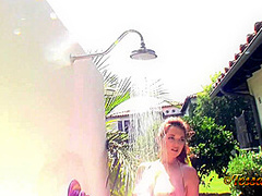 Tessa Fowler - Gold Bikini Shower 1