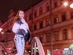 Brunette in Jeans Picked up and Hard Fuck in Pussy and ASS