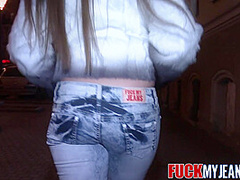 Brunette in Jeans Picked up and Hard Fuck in Pussy and ASS