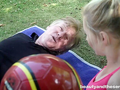 Cumming On Her Young Face Outdoors