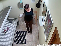 Short Haired Brunette Girl Spied In Private Solarium