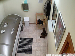 Short Haired Brunette Girl Spied In Private Solarium