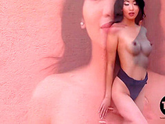 Reina Strips Nude From Her Blue Bodysuit