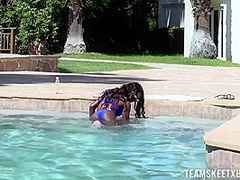 Ana Foxxx In Sexy Babe In Oil Fucked Guy Near Pool