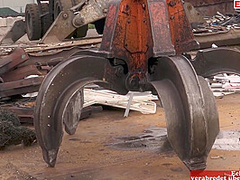 Redhead Milf With Big Silicone Tits And Tattoos Fucks Two Garbage Men In Junk